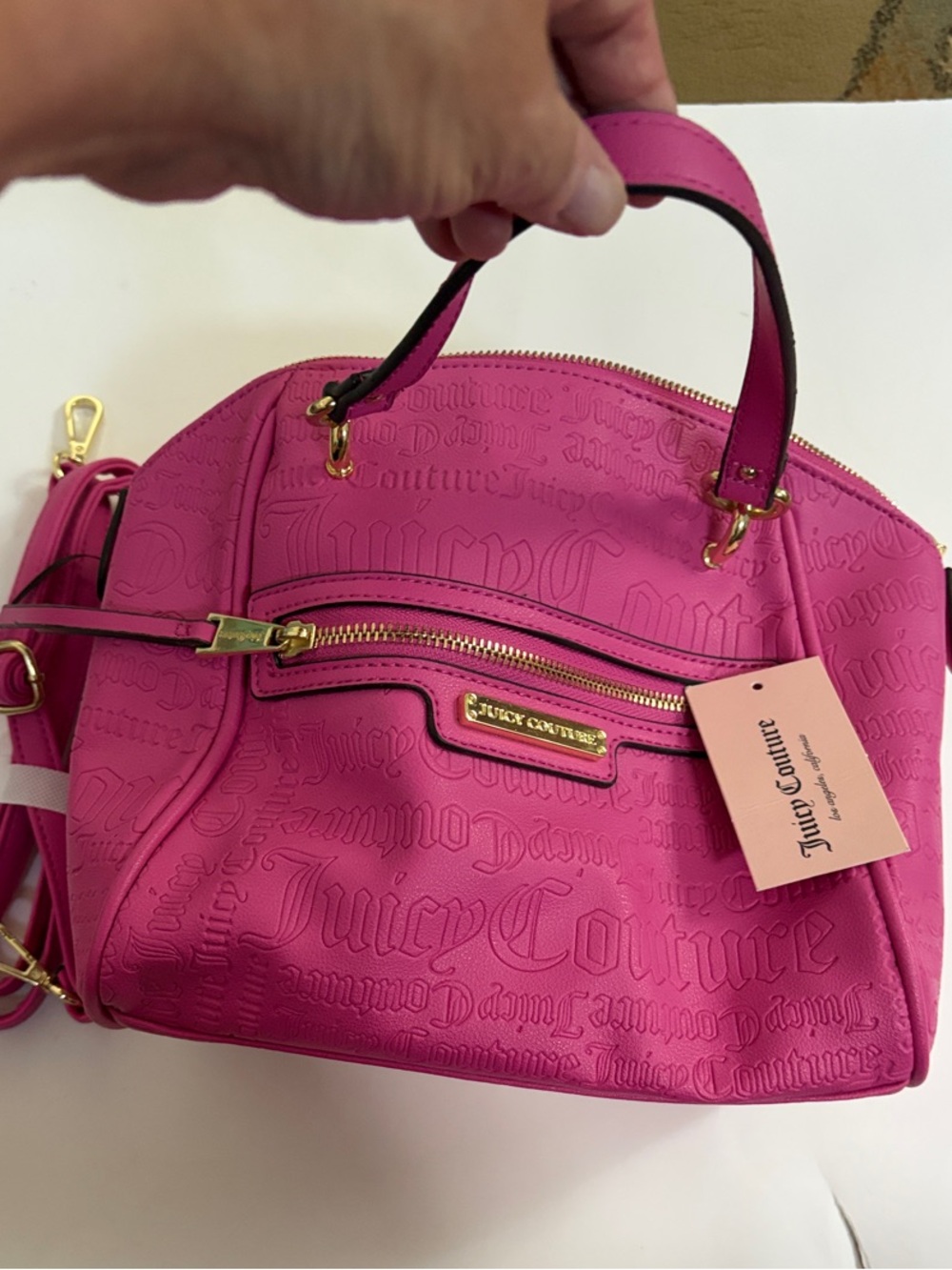 NEW Juicy Couture Hot Pink Embossed Dome Satchel with Gold Hardware